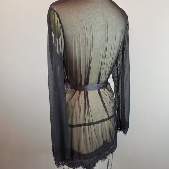 Oh La La Cheri Paris Romantic Sheer Black Lace Robe Women's Size Small / Medium - Picture 3 of 10